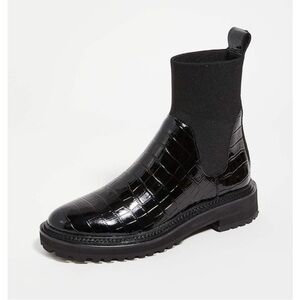 Loeffler Randall Bridget Black Croc-Embossed Chelsea Combat Boots